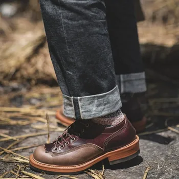 

Round Toe Vintage British Men Shoes High Quality Handmade Platform Genuine Leather Dress Ankle Boots Tooling Motorcycle Boots