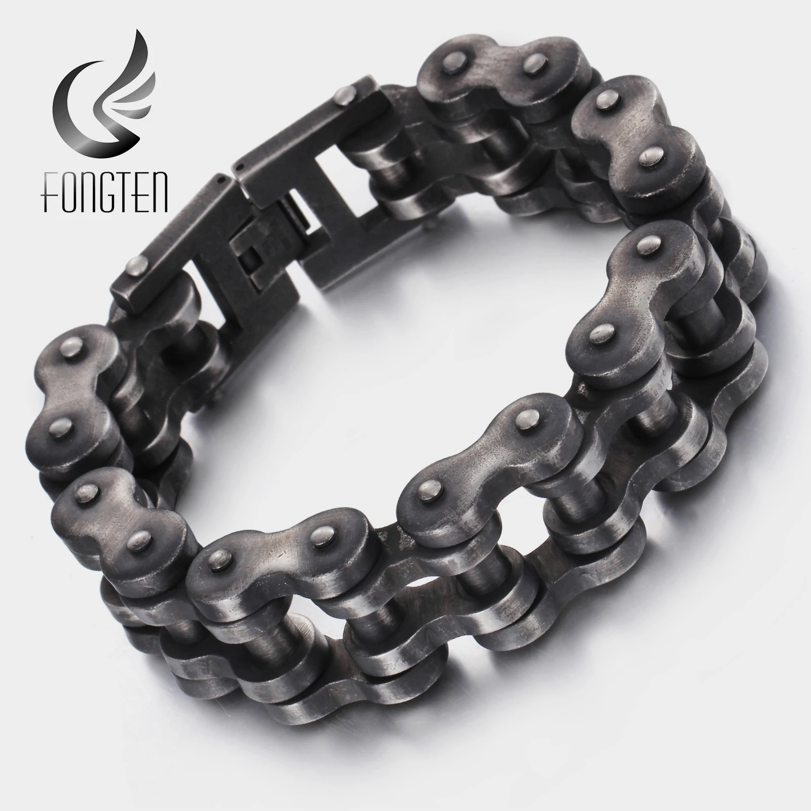 

Fongten Vintage Biker Mens Bracelet Retro Black Stainless Steel Punk Bracelets Men Fashion Jewelry