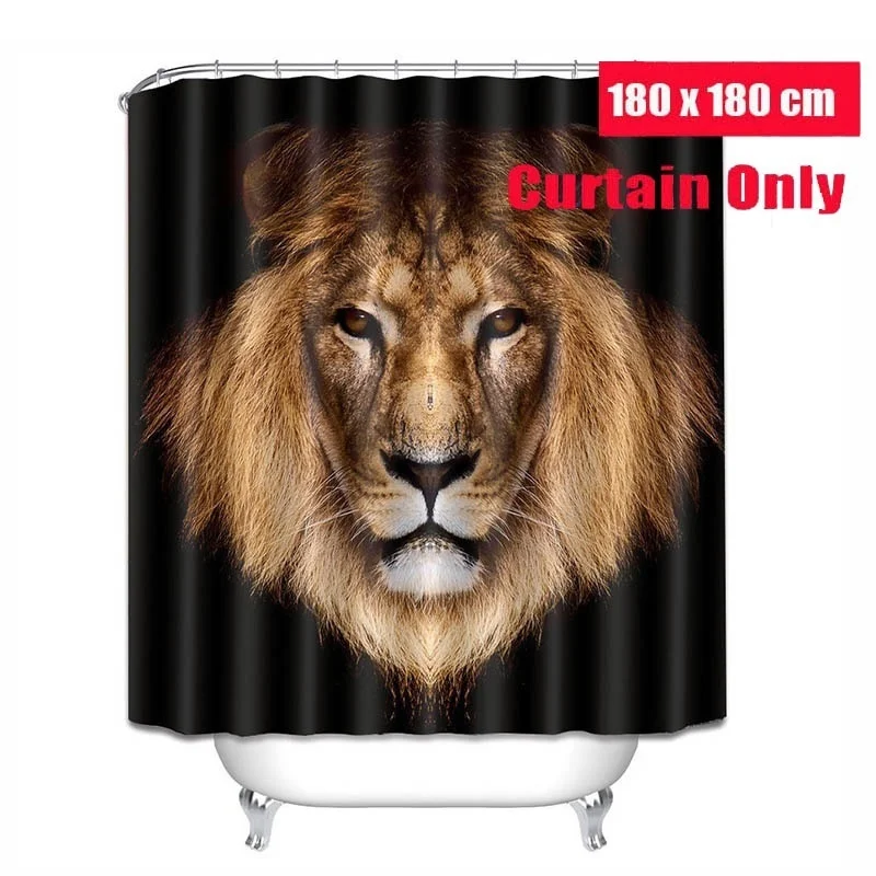 Shower Curtain only Комплект для ванной с изображением Льва, водонепроницаемая занавеска для душа, Нескользящие коврики для ванной, ковры, покрытие для унитаза, коврик для пола, стойка для тряпок, крышка для унитаза - Цвет: Shower Curtain only