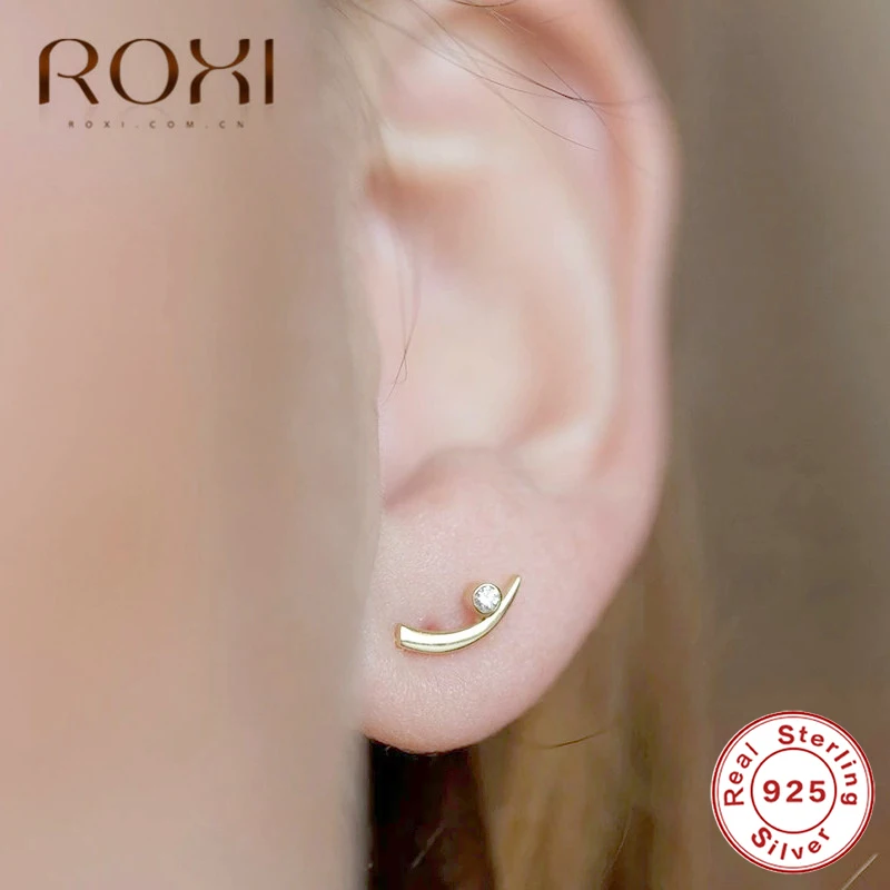 ROXI минималистичные маленькие серьги-гвоздики, ювелирные изделия для ушей, геометрические серьги в виде рога оленя, 925 пробы серебряные серьги для женщин, серьги-гвоздики