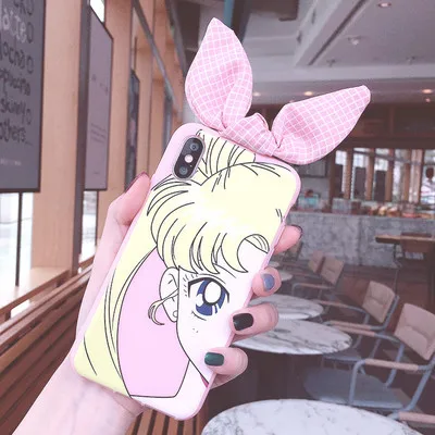 Для iphone 11 pro милый 3D Сейлор Мун лук Телефон чехол для iphone 11 pro Max 7 8 plus 6 6S Мультфильм Девочка Кролик уши задняя крышка - Цвет: As shown