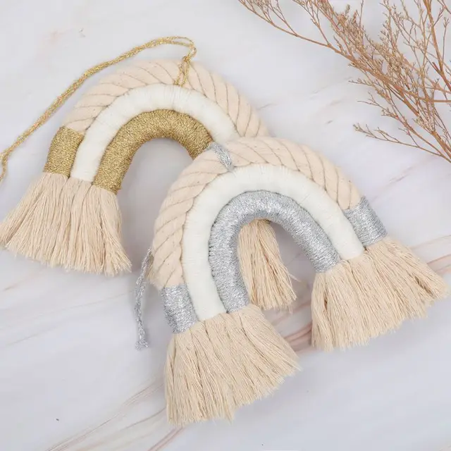 4 Lines Macrame Rainbow Hanging Ornament DIY Rope Handmade Woven Wall Decor Baby Girls Room Decor Home Nursery Decor 1