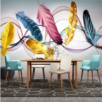 

Milofy manufacturers custom 3 hand-painted colored feathers living room bedroom background wallpaper mural