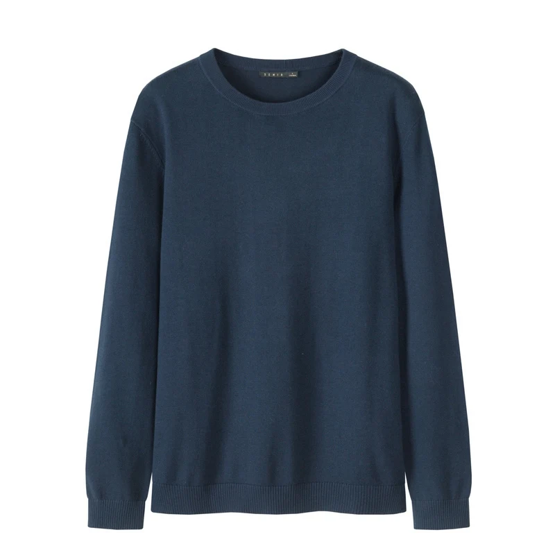 SEMIR осенний модный свитер, Мужской пуловер с круглым вырезом, хлопковый свитер, однотонный теплый мужской свитер с длинным рукавом - Цвет: blue