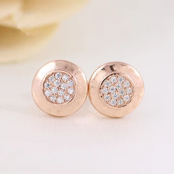 

Free Shipping Real 925 Sterling Silver Earring Rose Gold Round Shiny Earrings For Women Wedding Gift Fashion Jewelry