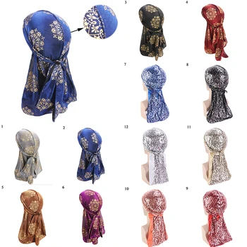 

2020 Unisex Long Silk Satin Turban Hat Wigs Doo Men Satin Durag Biker Headwear Headband Bandanna Pirate Hat Men Hair Accessories