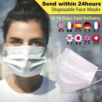 

In Stock ! Ship Within 24h 50/100/200pcs 3 Layer White Disposable Mask mascarillas Dust mask Face Mouth masks Earloop Face Masks