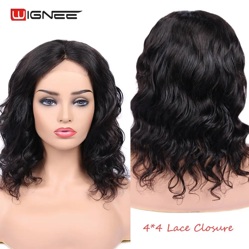 

Wignee 4*4 Lace Closure Short Human Hair Wigs For African Market 150% High Density Glueless Hair Loose Wave Lace Part Human Wig