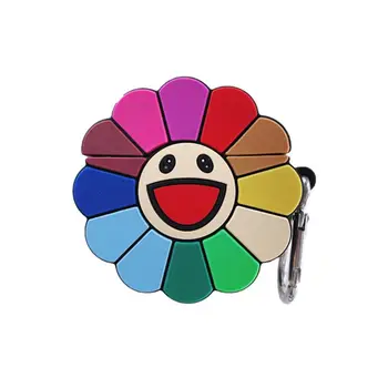 

7x7x3cm Cute Smily Face Flower Protective Cover Silicone Case Carabiner for Freebuds 3