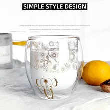 280 мл, креативная двухслойная стеклянная чашка, золотой слон, узор, стекло для вина, стакан для виски, пивная кружка, кофейная чашка для бара, вечерние