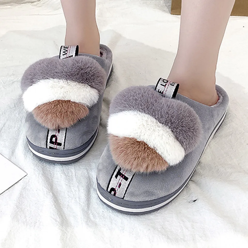 Cute Heart Fur Slides Women Winter Furry Slippers Ladies Warm Indoor Shoes Soft Plush Lovely Female Thermal Home Slippers#YL5