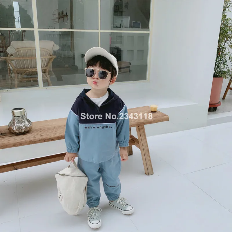 

Korean Style Kids Letters Embroidery Color Matching Clothes Sets Boys Girls Hoodies + Pants 2pcs Suits
