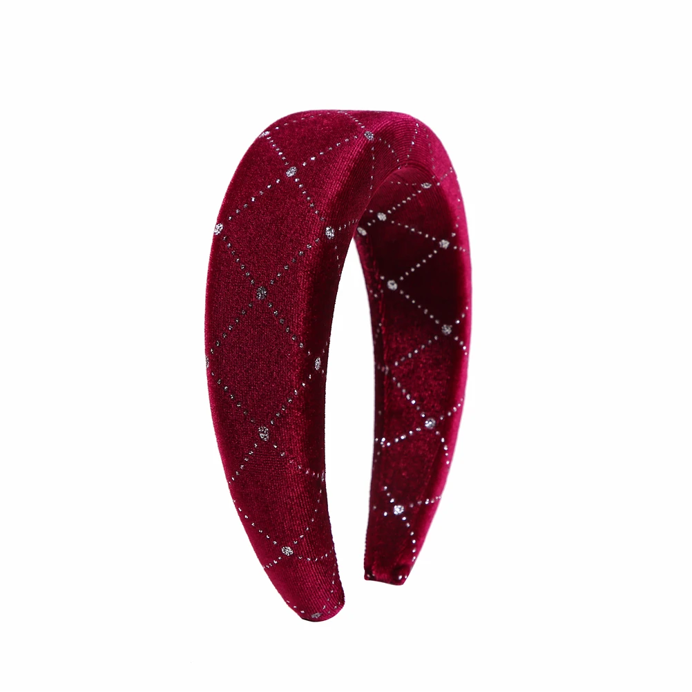 MISM 1pc Fashion Thick Velvet Headbands Women/Girls Solid Color Wide Head Band Elasticity Hairbands Hair Hoop Hair Accessories - Цвет: Wine Red Rhinestone