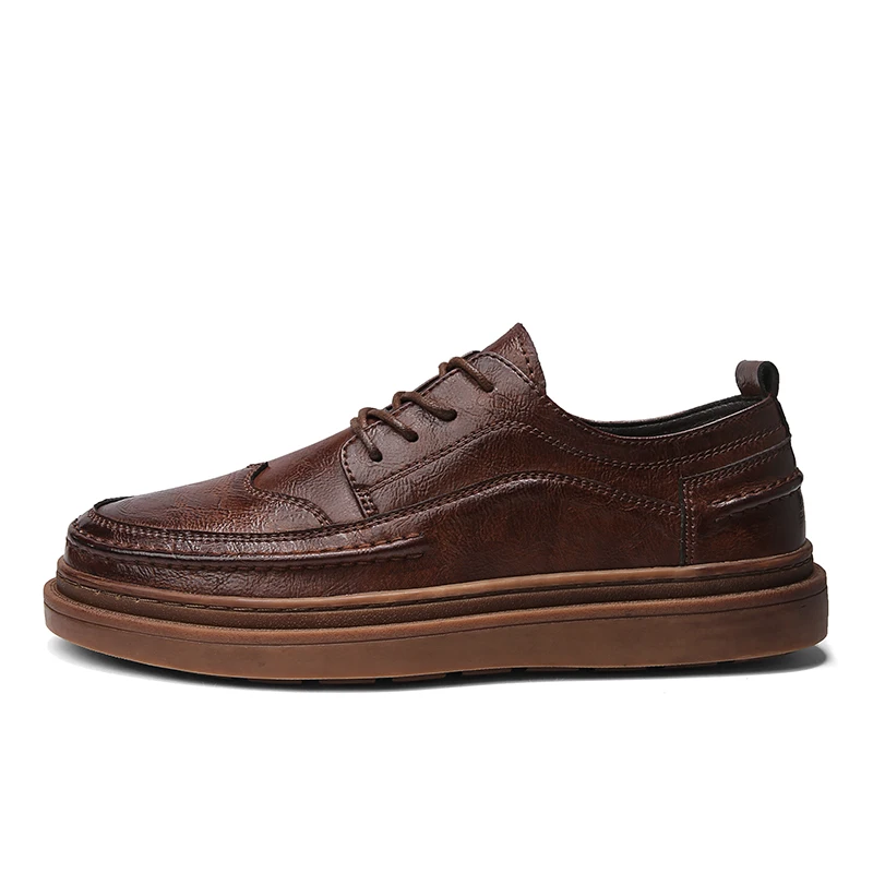Стильные модные мужские туфли; повседневные мужские классические туфли из натуральной кожи на шнуровке; Цвет черный, коричневый, серый; красивые мужские туфли на платформе - Цвет: brown
