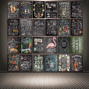 

[ Mike86 ] Tea MOJITO LOVE COFFEE ZOMBIE Cocktail chalk drawing Tin Sign Metal Painting art decor for Cafe LTA-3123 20*30 CM