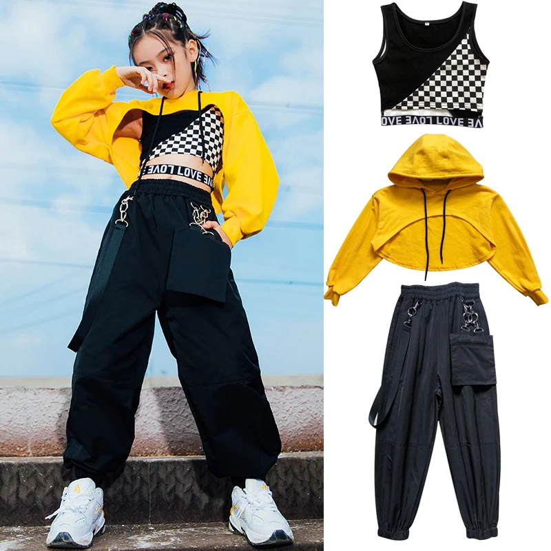 

Kids Hip Hop Costume Hoodies Sweatshirt Tops Girls Black Pants Modern Jazz Performance Clothing Street Wear Stage Outfit BL5312