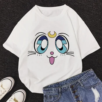 

Big Eyes Cute Cat Cartoon T Shirt Summer New Sailor Moon Fashion T-Shirt Women Harajuku Short Sleeve Fun Ulzzang Tshirt Female