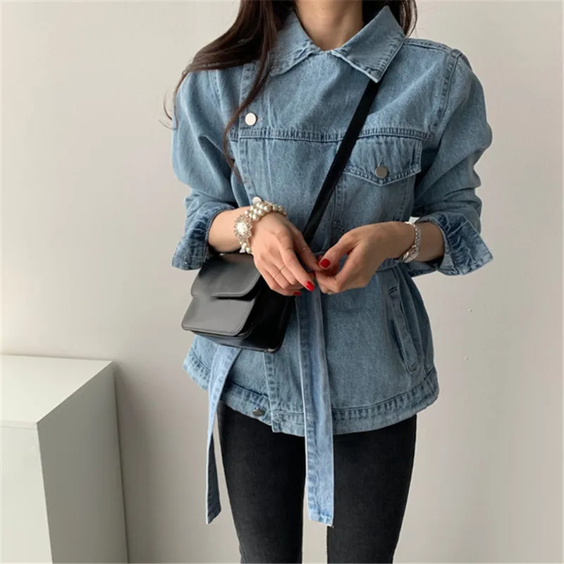 Women Autumn Winter Denim Blouses Coat Casual Turn
