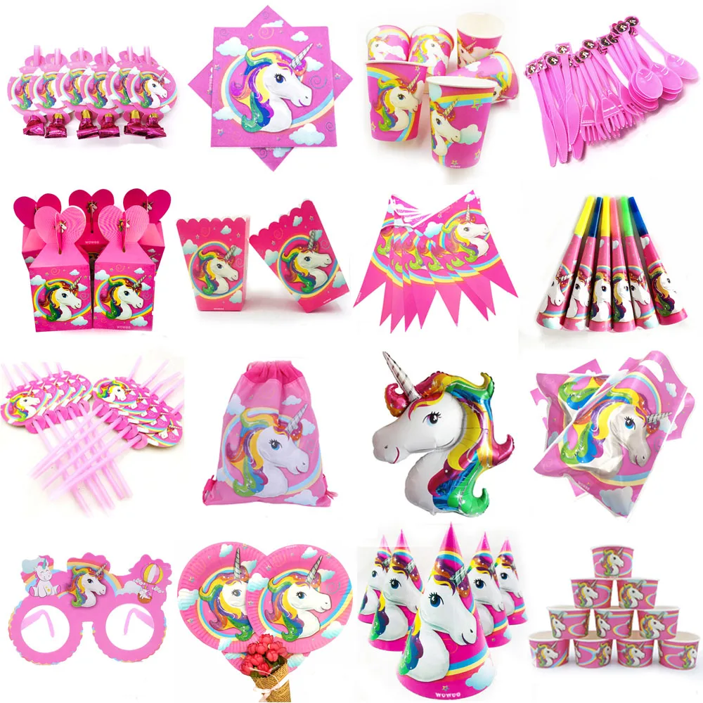 Серия Unicorn Детские партии поставки свечей пригласительные карты флаги бумажный