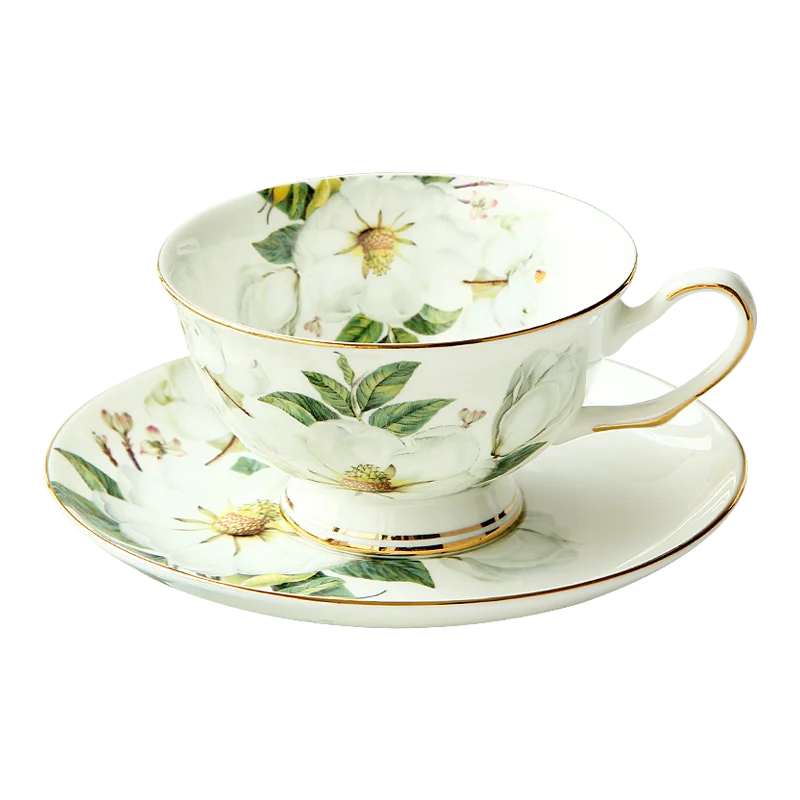 220ML Fine Bone China Tea Cup Set with Saucer Camellia Design Tasse a Cafe Ceramic Cup Espresso Coffee Cups Cup and Saucer ceramic coffee cup set