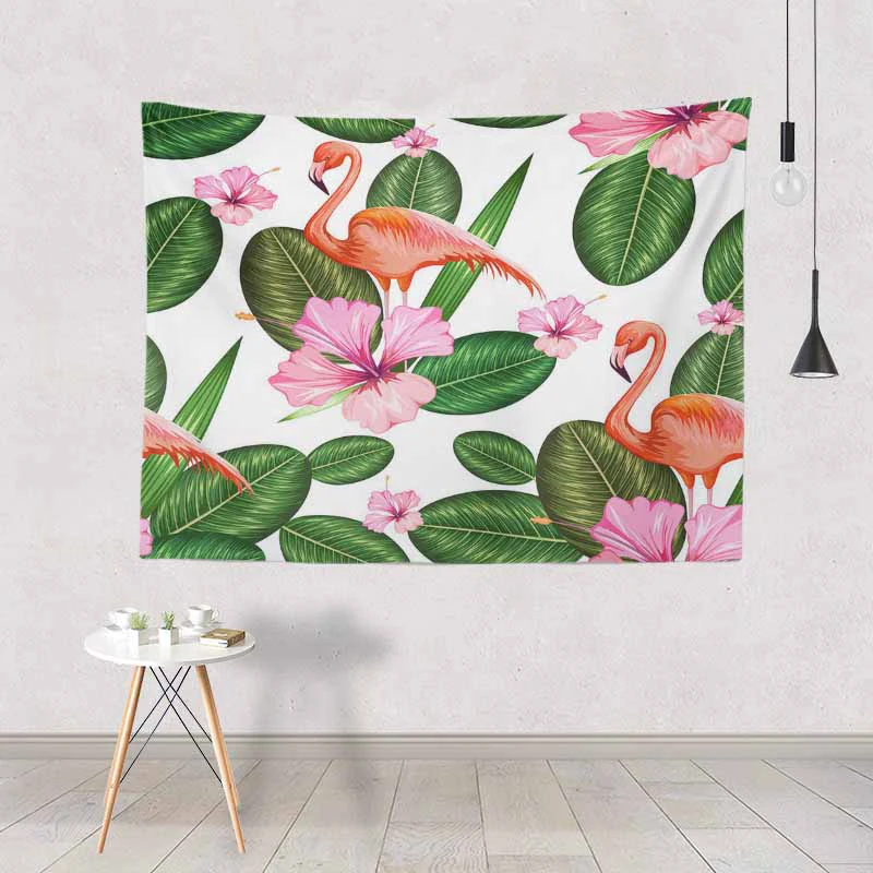 

Fresh And Natural Tapestry Green Flamingo Leaves Heart Shaped Cartoon Wall Hanging Bedroom 150*200Cm Polyester Decorative Mat