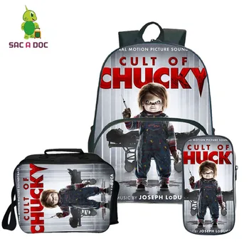 

Sac A Dos Horrior Cult Chucky Child's Play Backpack Pencil Case Lunch Tote 3sets School Bags for Teenage Girls Kids Bags for Boy