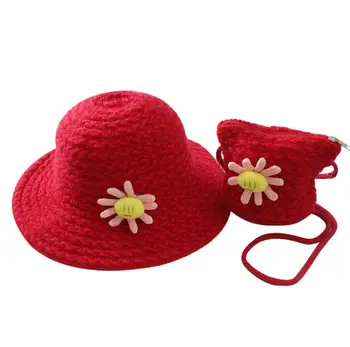 

Newborn Baby Wool Hat Thick Warm Autumn And Winter Basin Hat+ Bag Suit Children Fashion Kniting Hat With Embroidered