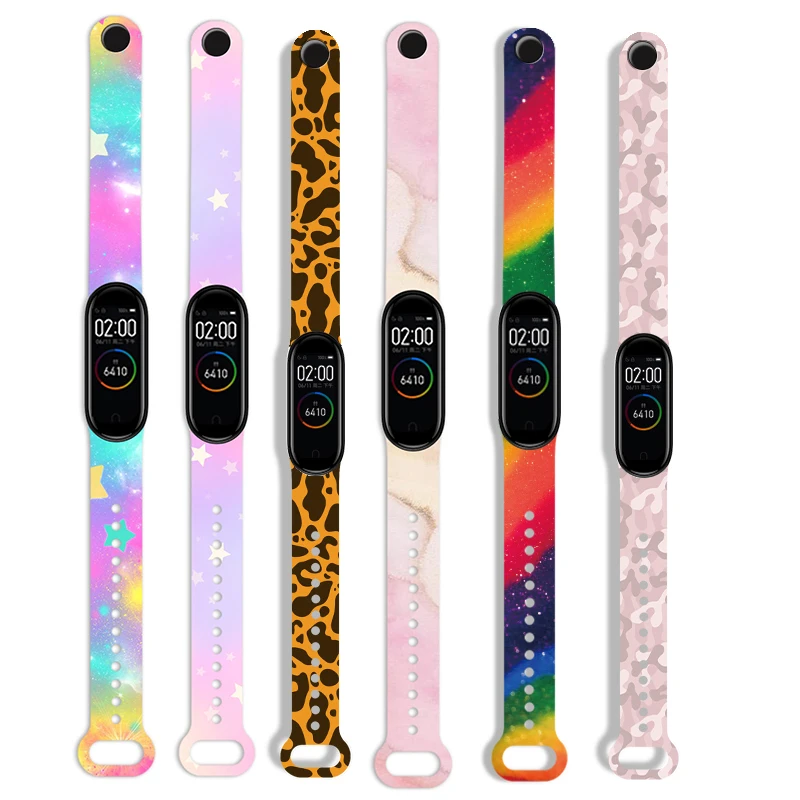 

For Xiaomi Mi Band 6 5 4 3 Strap Replacement Sport Silicone Printing Cartoon soft wristband For MiBand 5 band Strap for mi band4