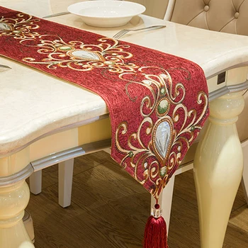 

European Luxury Embroidered Table Flag Polyester Table Runner Tablecloth Embroidered Table Runners Table Flag Dinner Mats
