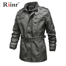 Riinr Брендовые мужские кожаные куртки зимние мужские повседневные кожаные куртки мужские удобные Куртки из искусственной кожи одежда больших размеров