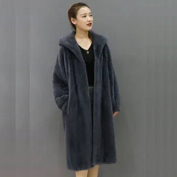 

S-9XL New Fashion Winter Women Clothing Long Overcoat with Loose Imitation Mink Fur Trench Coat