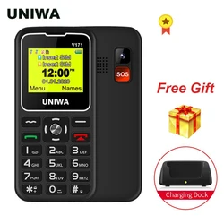 UNIWA – téléphone portable V171, écran de 1.77 pouces, fonction SOS 2G, grand bouton, haut parleur FM, autonomie de 10 jours en veille, station de charge 