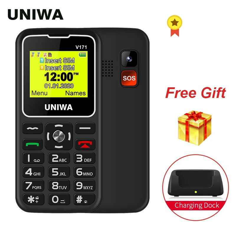 UNIWA V171 1 77 &quotдисплей SOS 2G мобильный телефон большая кнопка беспроводной FM громкий