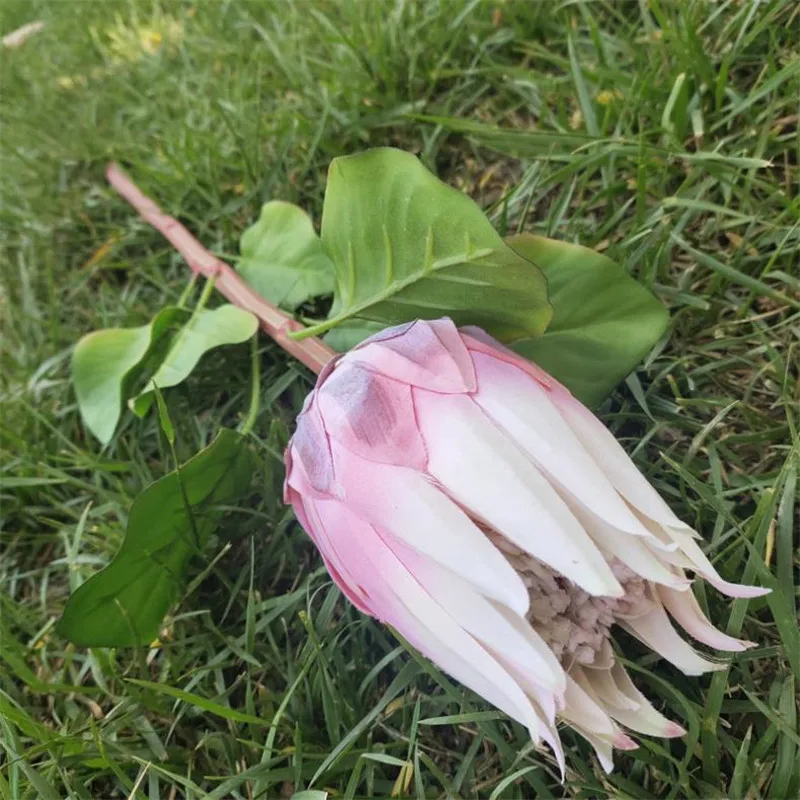 pçs falso única haste reunindo imperador flor protea cynaroides para casamento casa flores artificiais decorativas