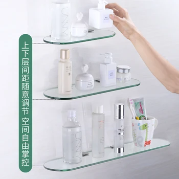 

Bathroom Glass Corner Shelf Metal Base Bathroom Hardware Accessories Wall Hanging Storage Rack Cosmetic Organizer 30/40/50/60cm