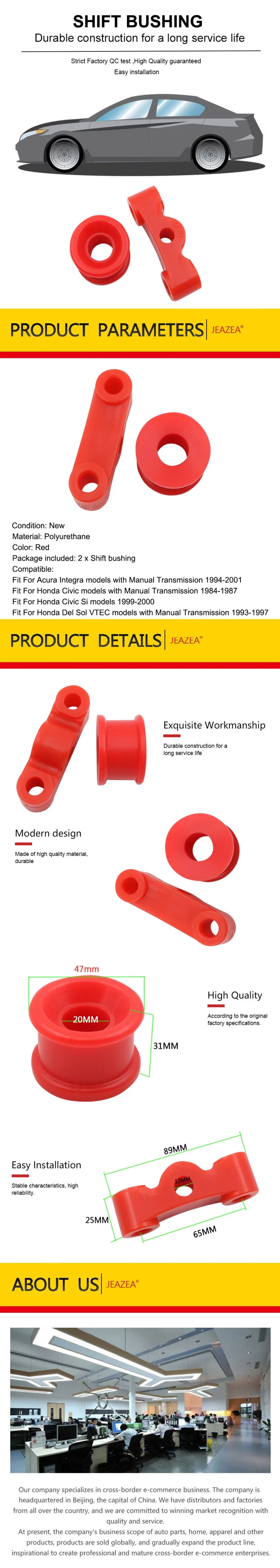 JEAZEA 2Pcs Red Polyurethane Car Shifter Bushing Kit Fit For Acura Integra Honda Civic Si models Honda Del Sol VTEC models B16