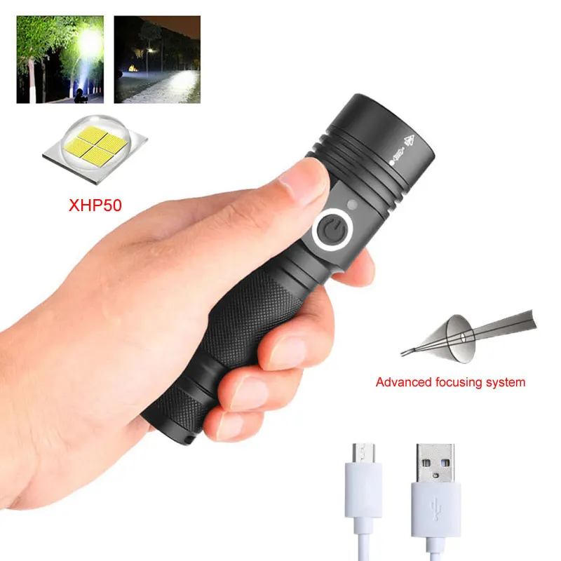 only flashlight XHP50 масштабируемый светодиодный светильник-вспышка 4 режима USB Перезаряжаемый фонарь светильник для наружного кемпинга фонарь Точечный светильник+ 18650+ зарядное устройство USB - Испускаемый цвет: only flashlight