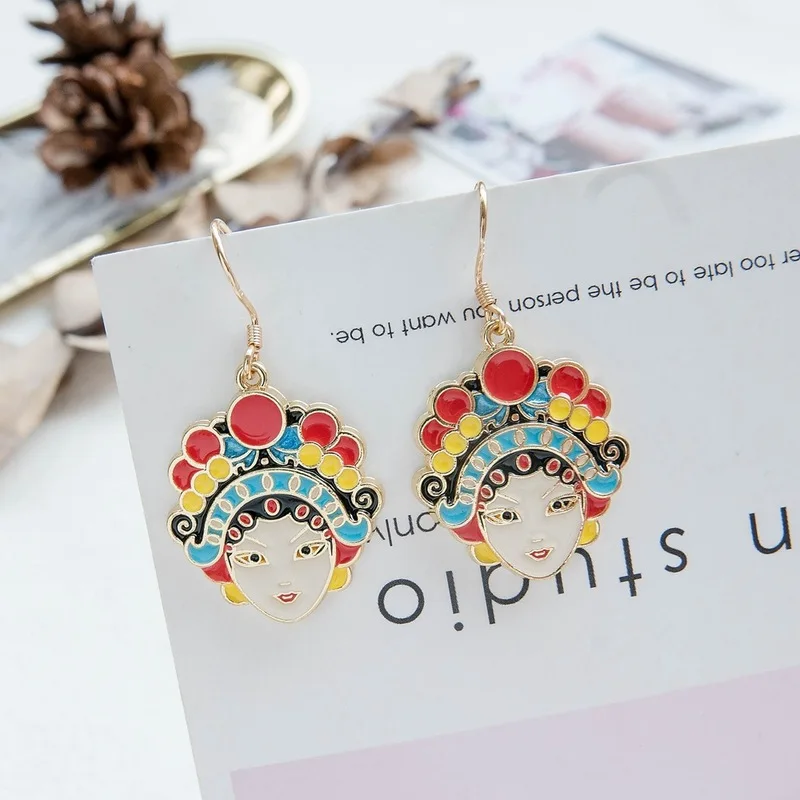 

New Trend Chinese Style Personality Creative Peking Opera Face Dangle Earrings Fashion Girl Women's Accessories Jewelry
