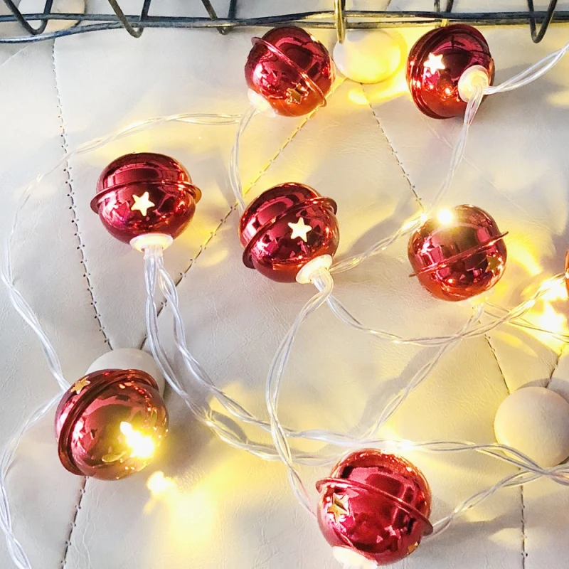 10 LED Household Decoration Light String Red Metal Bell Light String Portable Festive Party Supplies Festival Lantern