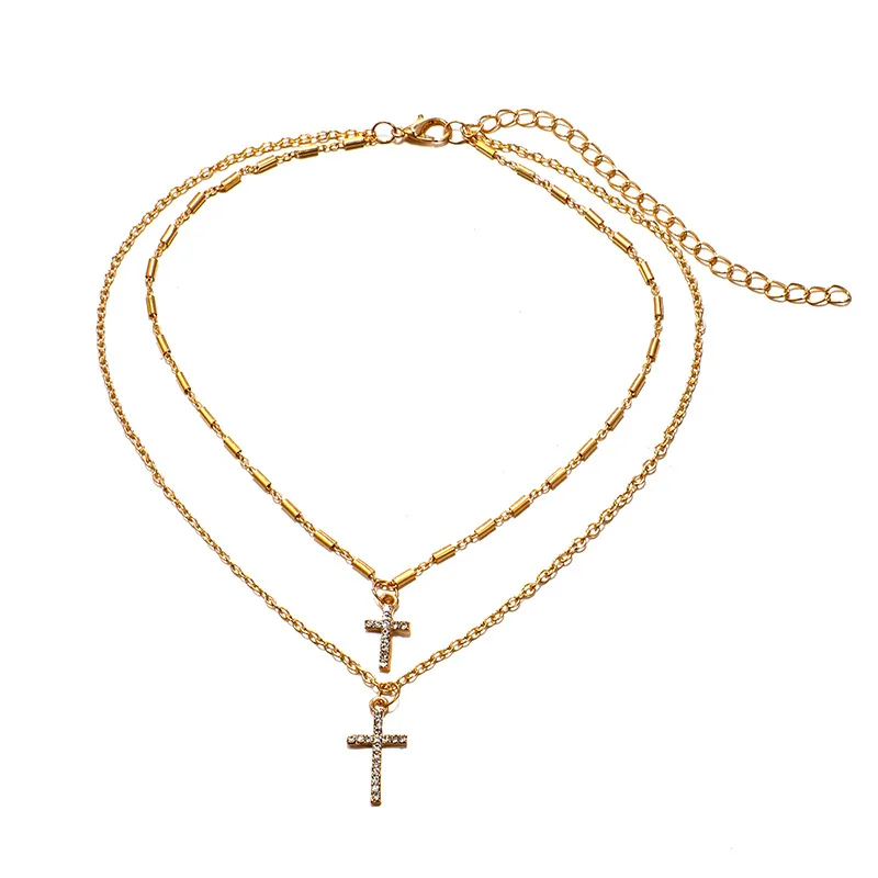 Религиозный горный хрусталь ожерелье с крестом панк двухслойная цепочка ожерелье мужские и женские модные ювелирные изделия дропшиппинг
