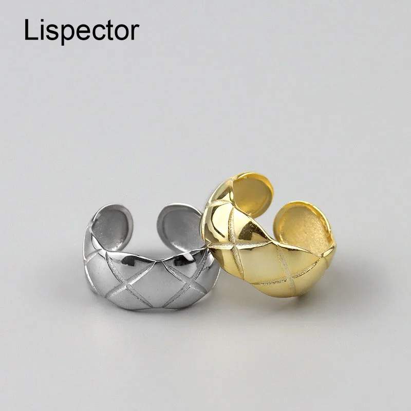 

Lispector 925 Sterling Silver Simple Rhombus Crossed Pattern Rings Open Minimalist Wide Wrap Ring Unisex Couple Jewelry Gifts