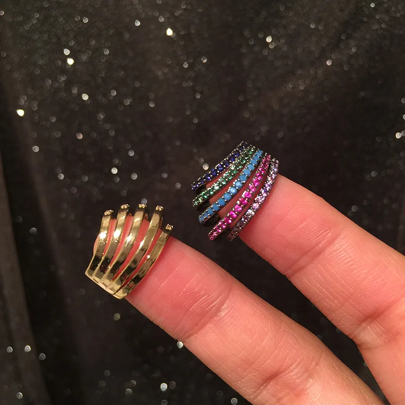 

Clip Earrings Simple Multilayer Color Gradient Inlaid Zircon Ear Bone Clip Without Piercings