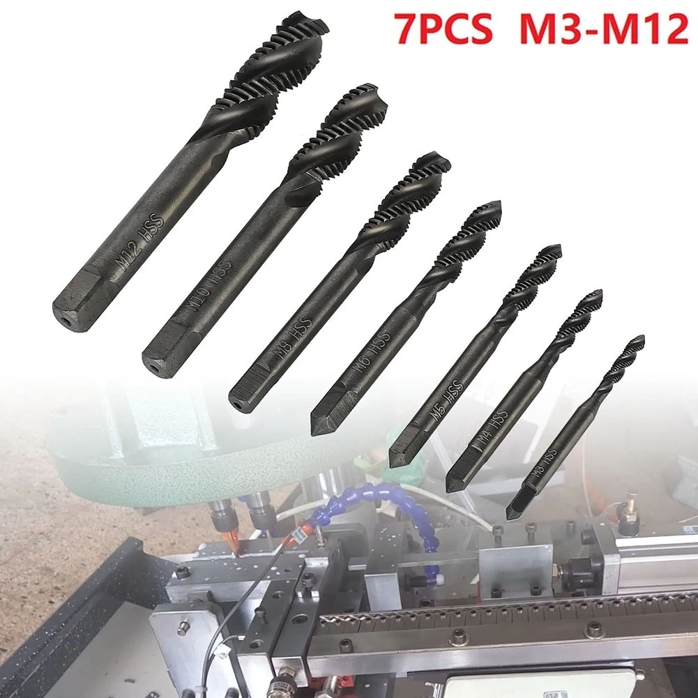 7PCS HSS Machine Screw Thread Metric Plug Tap Drill Set M3 M4 M5 M6 M8 M10 M12
