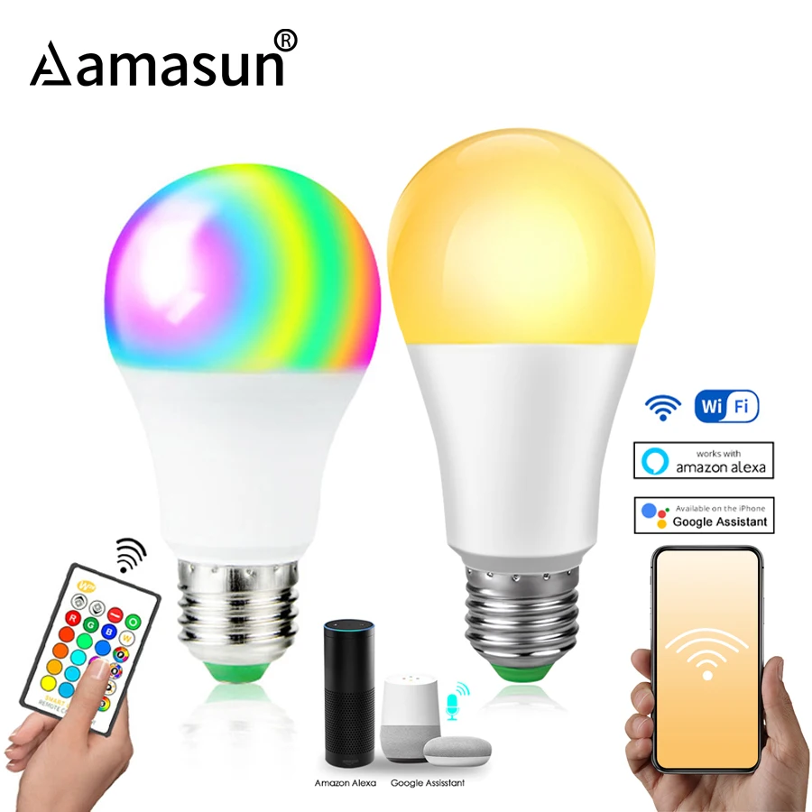 Умная светодиодная лампа 85 265 в E27 15 Вт Bluetooth Wi Fi 10 RGBW подсветка|Светодиодные лампы