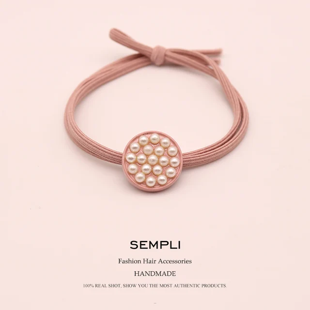 Sempli Pink Color Solid Elastic Hair Bands Love Dog Headband Women Animal Rubber Band Lady Letters Hair Accessories Scrunchie Pear Round