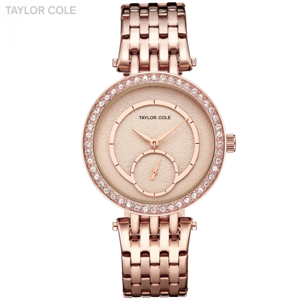 

Fashion Brand Taylor Cole Rose Golden Lady Women Date Quartz Stainless Band Crystal Watches Relogio Feminino Wristwatches /TC133