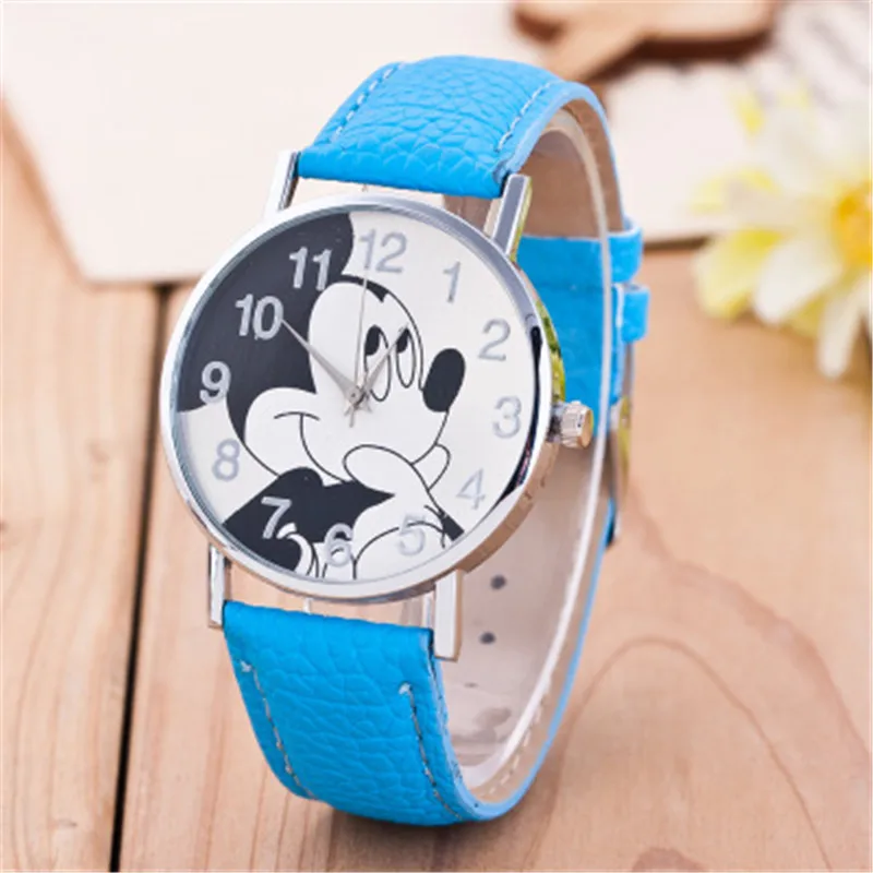 Light Blue Кожаный модный брендовый браслет, кварцевые часы, Детские повседневные наручные часы с героями мультфильмов для мальчиков и девочек - Цвет: Light Blue