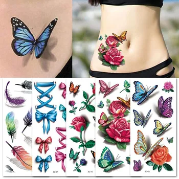 

5pcs/set Temporary Tattoo Sticker 3D Waterproof For Body Art Temporary Tattoos Water Transfer Tattoos Girls Flower Tattoos