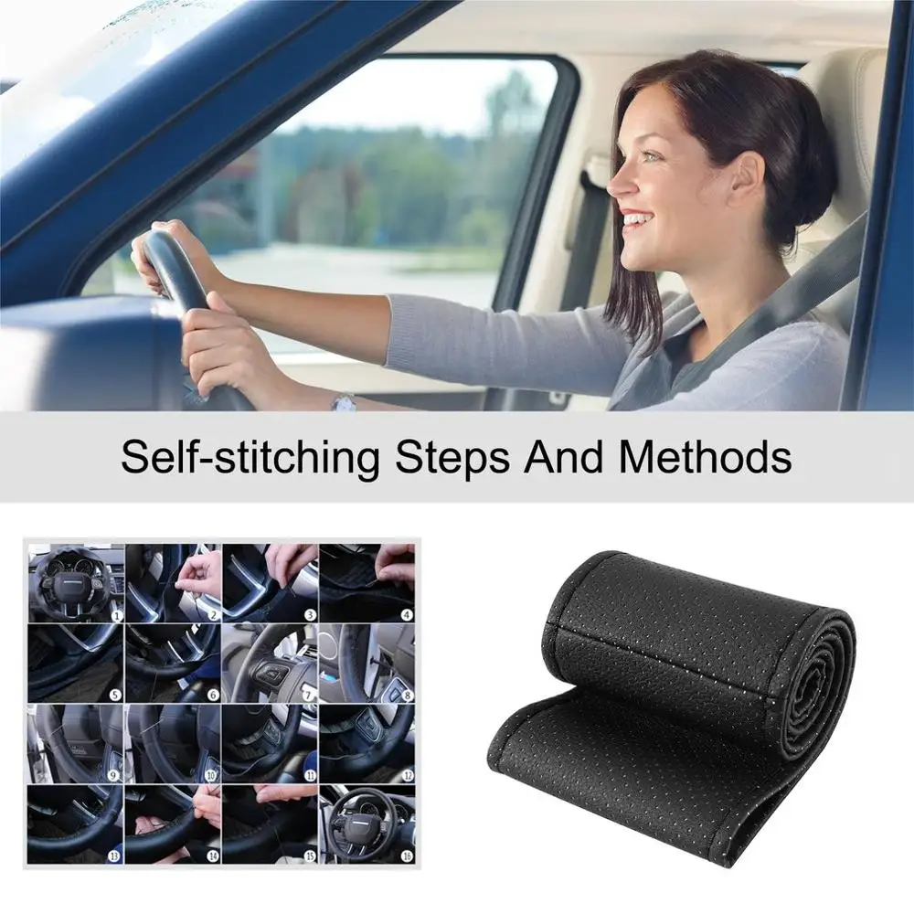 

38cm Steering cover Braid On Steering Wheel Car Steering Wheel Cover With Needles and Thread Artificial leather Diameter