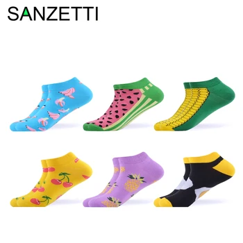 

SANZETTI 6 Pair/Lot 2020 men's Summer Happy Colorful Combed Cotton Socks Harajuku Striped Banana Pattern Business Casual Socks